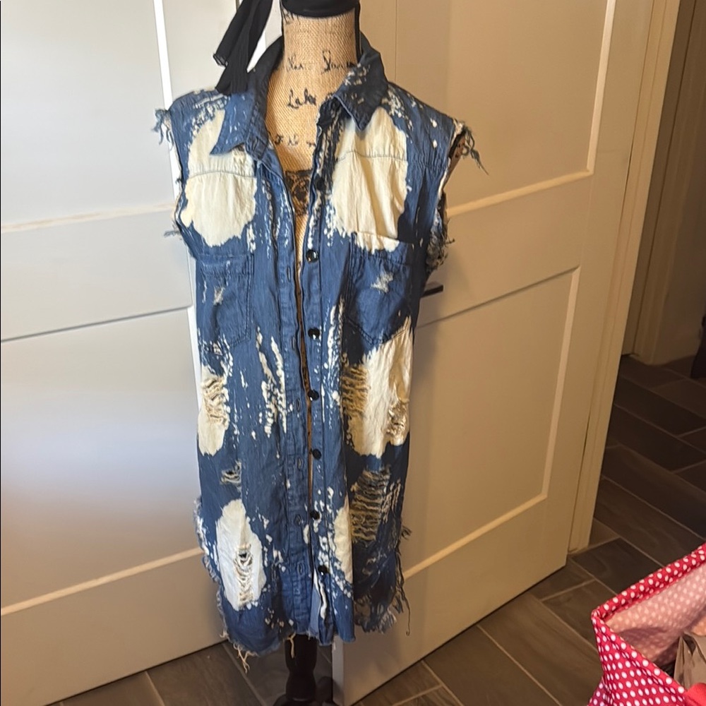 Edgy Distressed Denim Vest